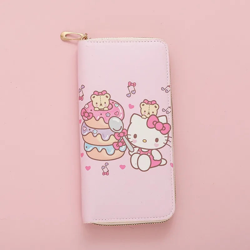 Hello Kitty Purse Long Zipper Texture Student Card Bag Large Capacity Coin Purse Kawaii KT Cute Bank Card Bag Storage Bag