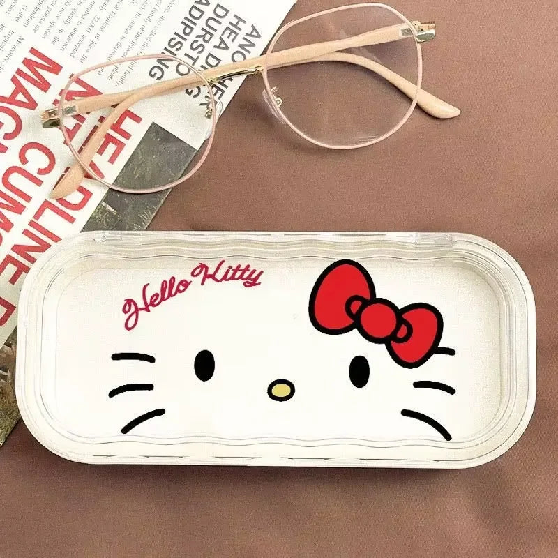 New Hello Kitty Glasses Case Storage Box Anime Kawaii Cartoon Transparent Sunglasses Protective Case Gift for Girl