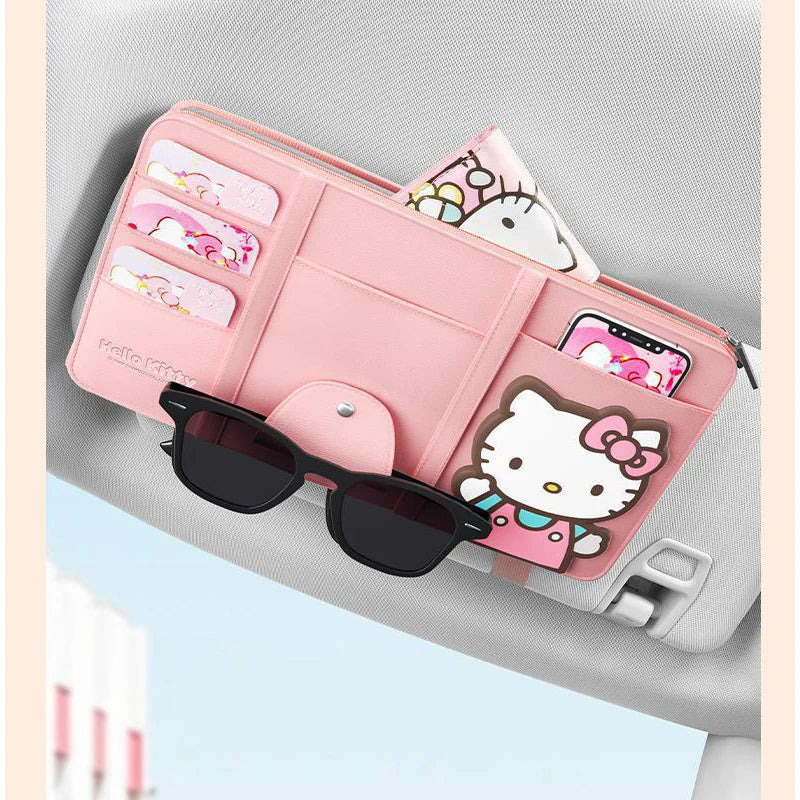 Cute Car Glasses Clip Hello Kitty Kawaii Anime Sun Visor Document Organizer Card Case Glasses Holder Toys for Girls Gift