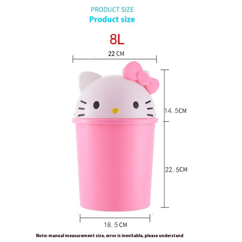 New Hello Kitty Home Bedroom Living Room Bathroom Kitchen Large Trash Can Small Kawaii Cartoon Adult Desk Trashes Can