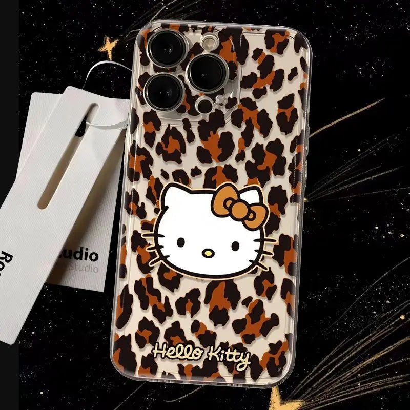 Original Leopard Hello Kitty Phone Case For iPhone 16 15 14 13 12 11 Mini Pro Max X XR XS Max 6S 6 7 8 Plus SE 20 Cover