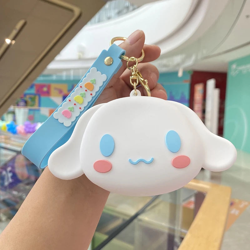 1PCS Kawaii Hello Kitty Kuromi Silicone Coin Purse Cinnamoroll Keychain Wallet Fashion Portable Keyring