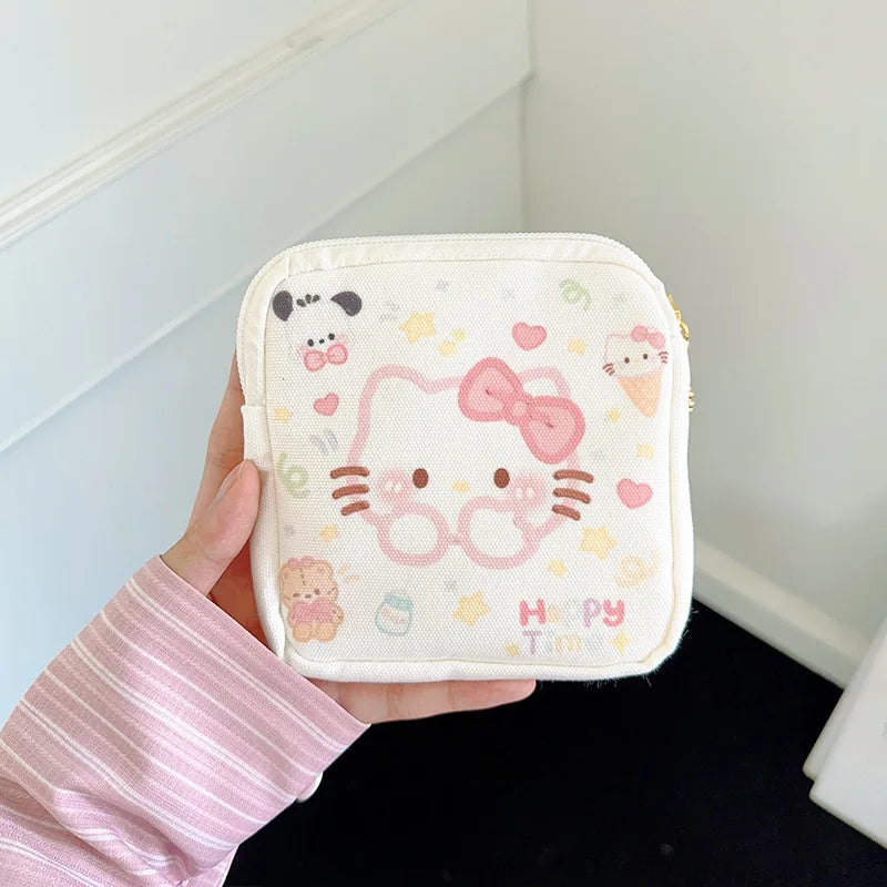 Kawaii Cartoon Hello Kitty Girl Tampon Sanitary Napkin Storage Bag Cute Mini Cosmetics Coin Purse Bag Women Gifts