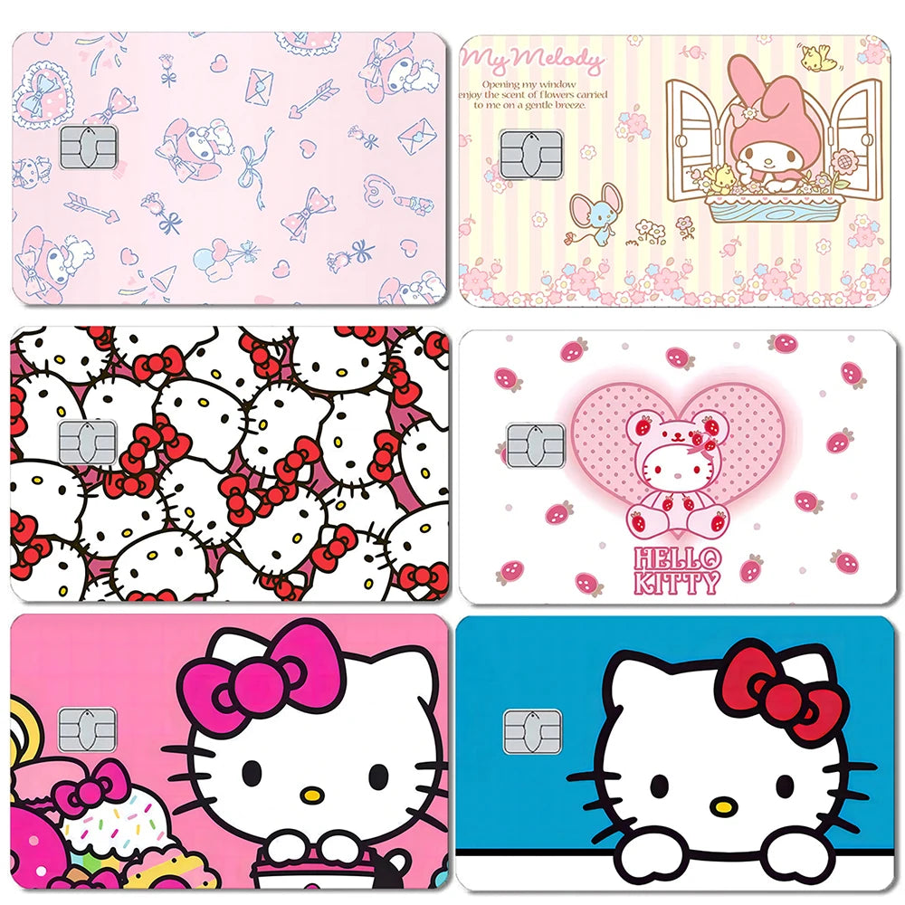 Hello Kitty My Melody Poker Sticker Film Tape Skin for Credit Card Debit Card Kt Cat Waterproof Stickers Small Chip