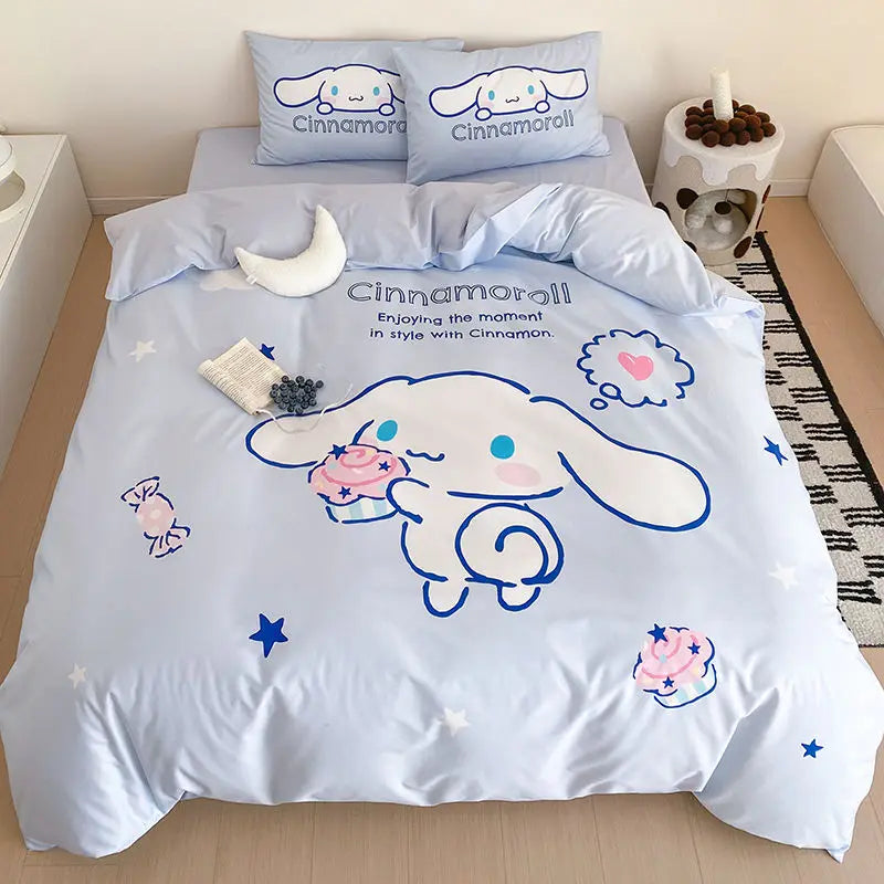 Kawaii Soft Bedding Kuromi Cinnamoroll Cartoon Cotton Student Home four-piece set Bed Sheet Quilt Cover Bed Accessories