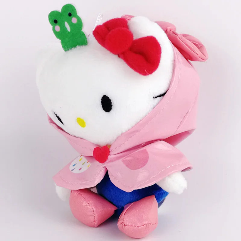 13cm Raincoat Hello Kitty Pendant Keychain Plush Toys Stuffed Animal Soft Doll Kids Cartoon Anime Birthday Gift