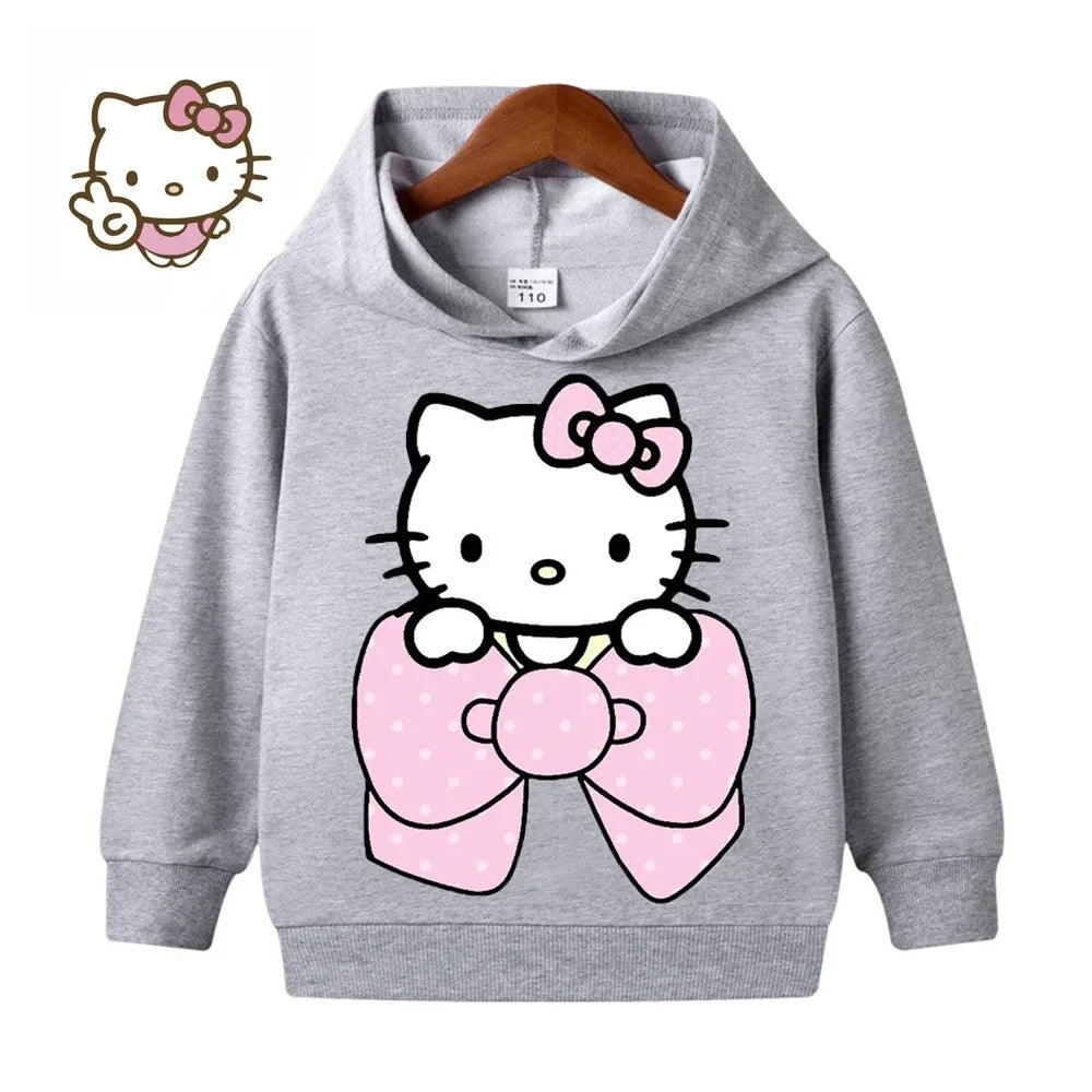 Kawaii Hello Kitty Hoodie Kids Clothes Girls Clothing Fashion Baby Boys Clothes Autumn Warm Sweatshirt Children Tops