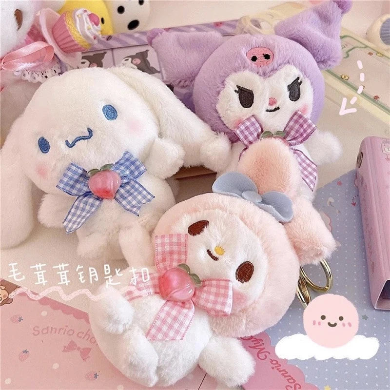 Kawaii Plush Keychain Toy Hello Kitty My Melody Kuromi Cinnamoroll Cartoon Student Backpack Pendant Decoration Girl Gifts