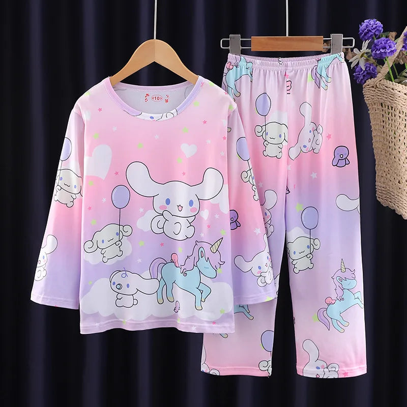 Cute Cinnamo roll Children Pajamas Suit Hello Kitty Sleepwear Melody Girl Boy Autumn Long Sleeved Home Suit Gifts