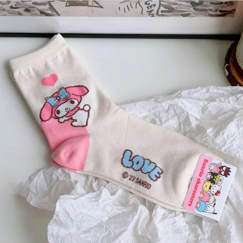 Women Hello Kitty Kuromi MyMelody Cute Cotton Blend Ankle Socks Set Kawaii Soft Autumn Winter Warm Mid-Tube Sock One Size