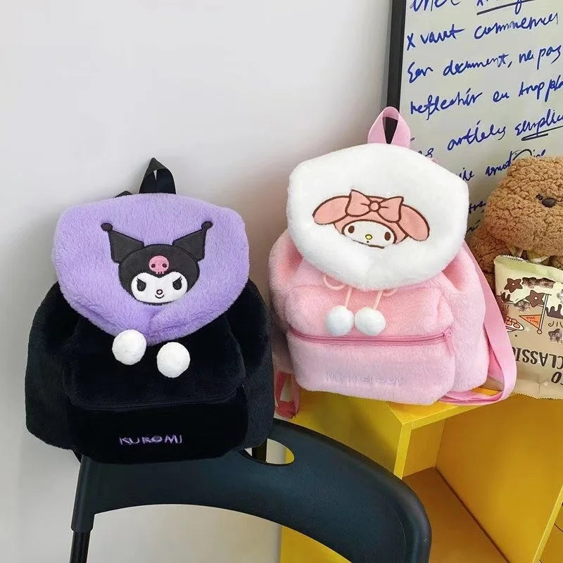 Cute Flip Cover New Autumn/Winter Shoulder Small Backpack Plush Kuromi Hello Kitty Large Capacity Sweet Backpack