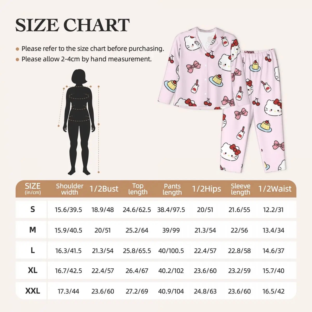 Cute Hello Kitty Women's Pajamas Set 2 Piece Set For Women Casual Long sleeve Suit