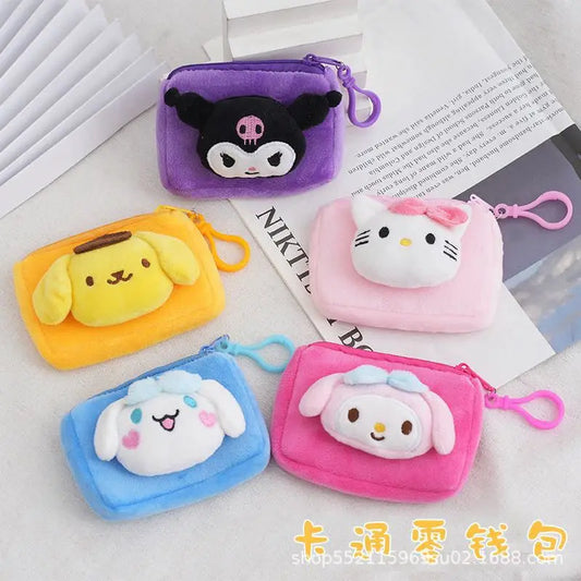 Hello Kitty Coin Purse Pink Plushs Doll Soft Wallet Cartoon Key Ring Bag Accessories Decoration Charm Bag Kids Portable Handbag