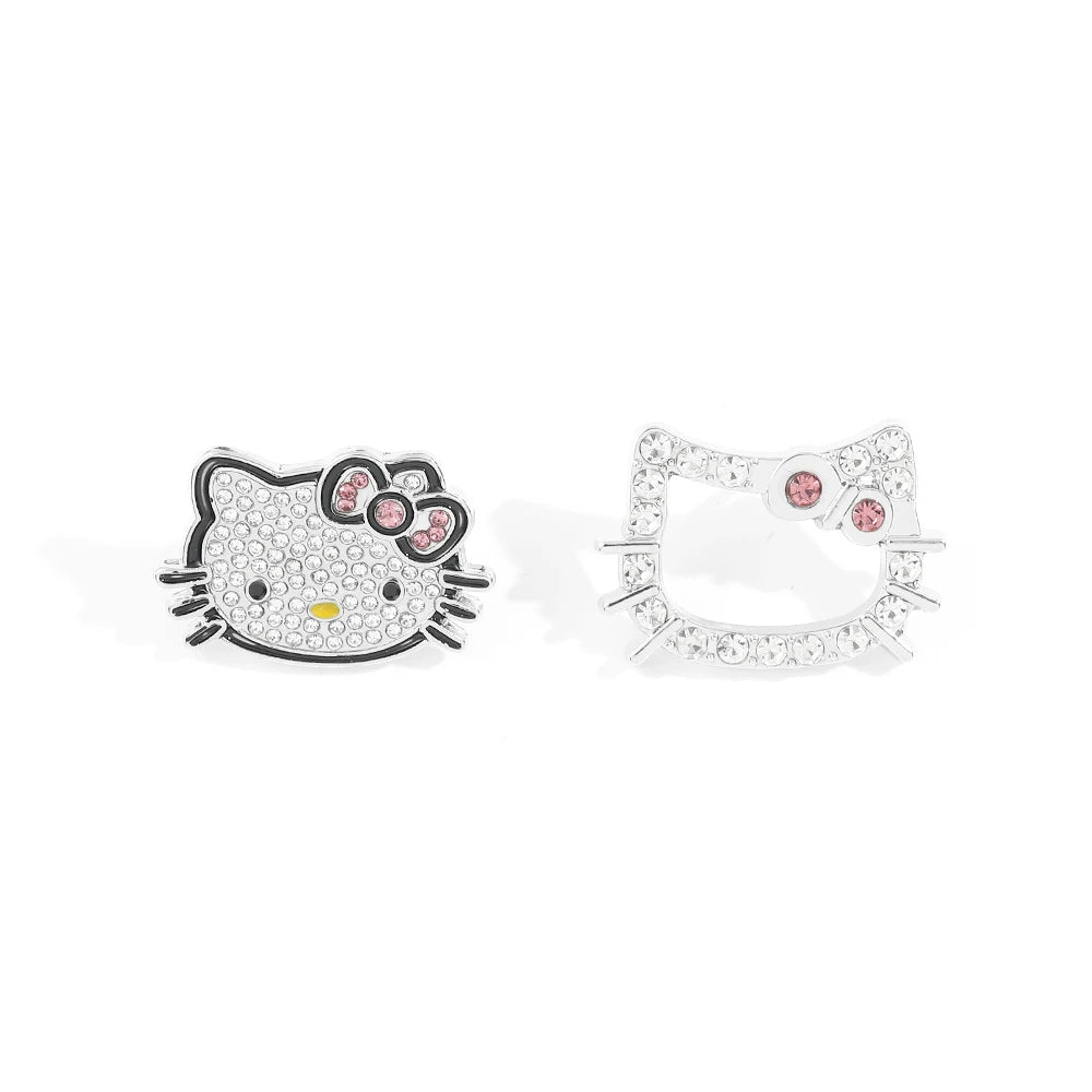 2 Pcs Cartoon Animal Brooch Set Elegant Rhinestone Hello Kitty Pin Fashionable Cat Metal Badge Jewelry Backpack Clothing