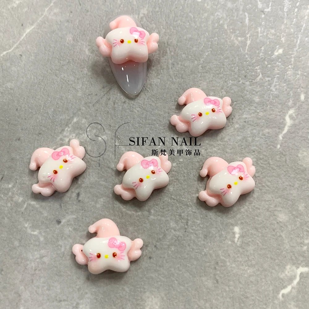 20PCS Kawaii Cartoon 3D Nail Accessories Hello Kitty Kuromi Dress Up Bowknot Decoration Art Charms DIY Jewelry Supplies Gift