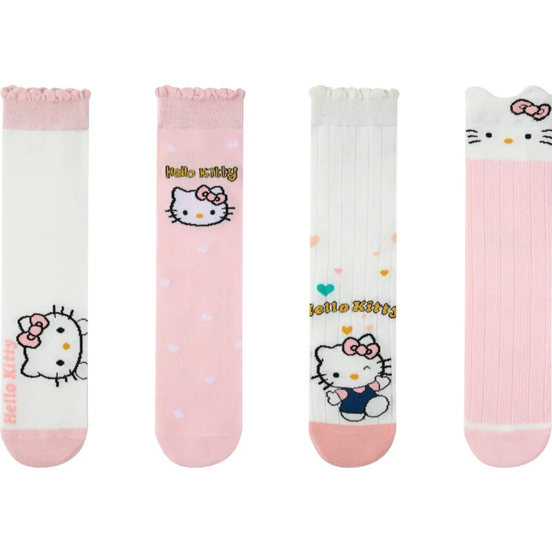 Hello Kitty Knee Long Sock Breathable Thin Sanrio Socks Accessories KT Cat Girl Middle Tube Socks Calf Sock Child Birthday Gift