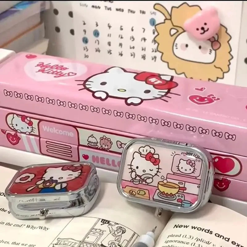 Hello Kitty Pill Case Anime Kuromi My Melody HD Mirror Subpackage Box Portable Travel Multi-Function Jewelry Storage Gift