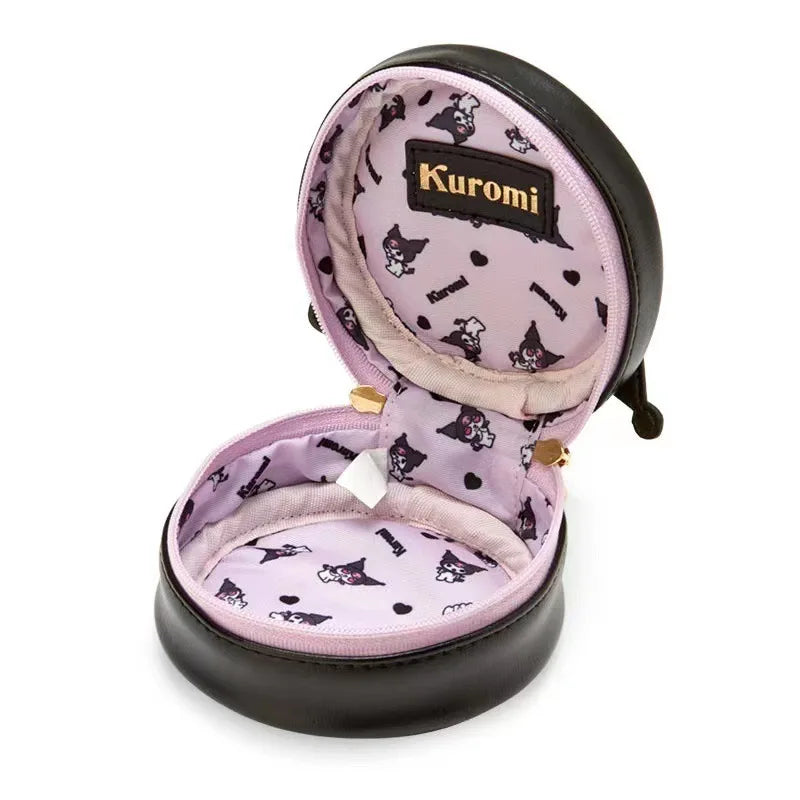 Kawaii Anime Series Cinnamoroll Kuromi My Melody Hello Kitty Cute Round Storage Jewelry Box Headphone Bag Coin Purse