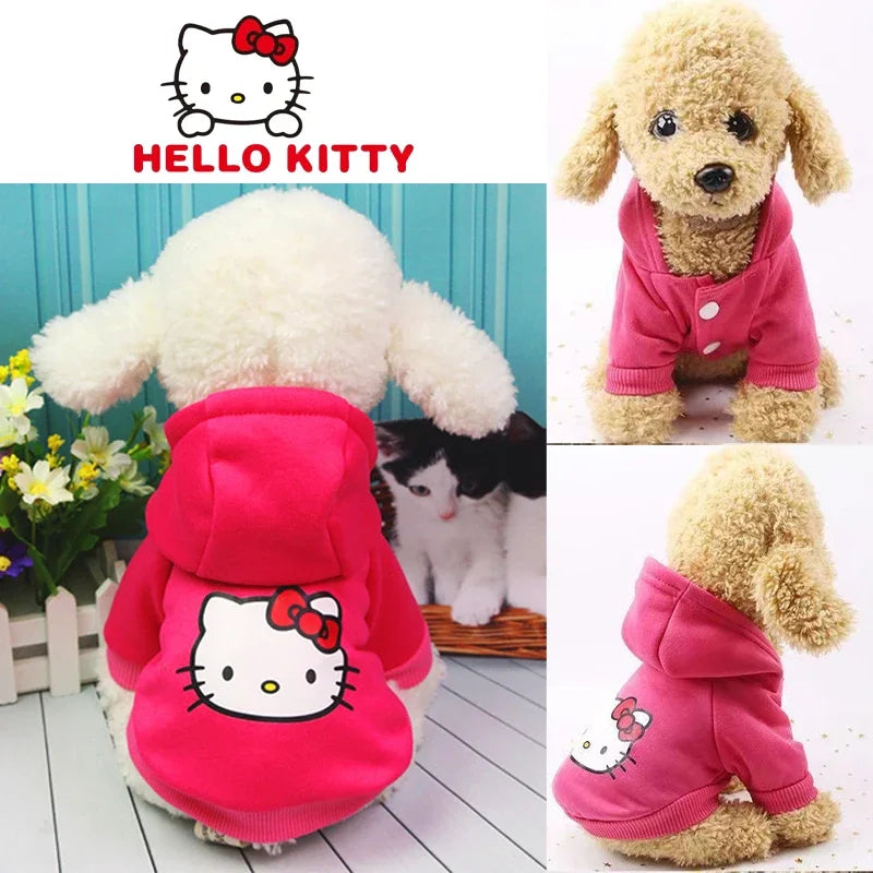 Hello Kitty Dog Clothes Coat Cartoon Anime Pet Jacket Hoodie Cute Sweatshirt Hooded Autumn Winter Soft Warm Clothing Gift