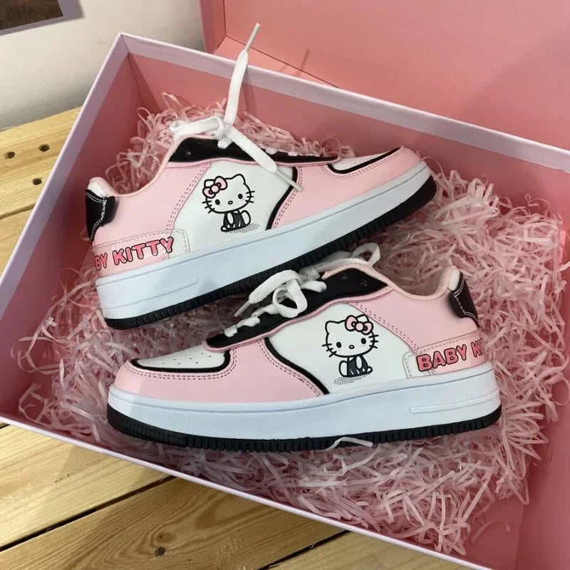 Spring/autumn Girls Hello Kitty Cute Pink Sneakers Female Harajuku Soft Girl Skateboard Shoes Casual Vulcanized Shoes Women