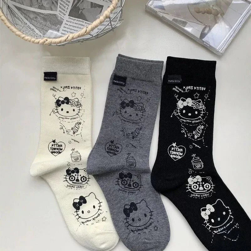 Kawaii Hello Kitty Mid Tube Socks Women's Cartoon RCasual Breathable Soft Versatile Fashionable Girl Socks