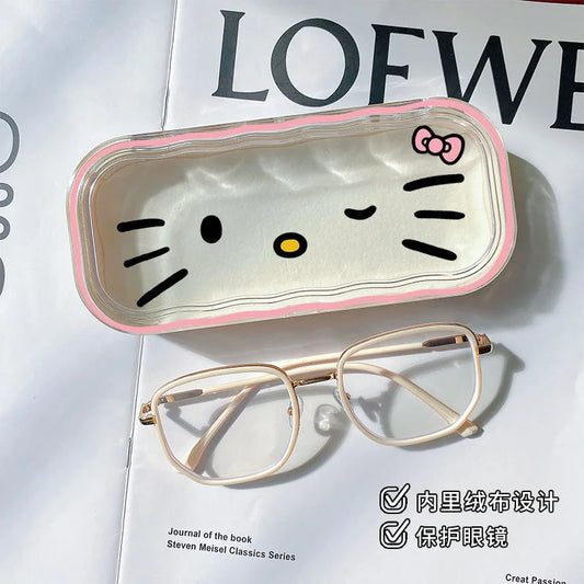 Hello Kitty Glasses Case Kuromi Storage Box Anime Kawaii Cartoon Transparent Wave Sunglasses Protective Case Gifts