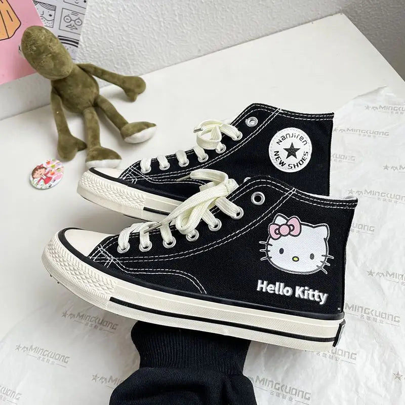 Kawaii Hello Kitty High Tops Canvas Shoes Women Student Cartoon Graffiti Skateboard Shoes Girl Preppy Versatile Sneakers