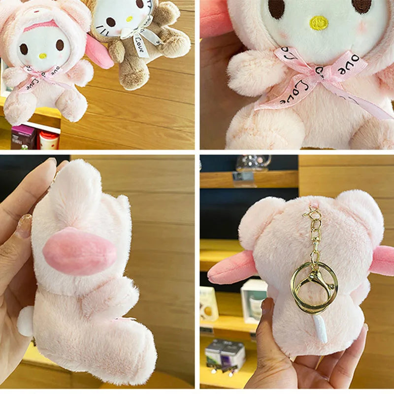 Plush Toy Kawali Hello Kitty Kuromi My Melody Soft Stuffed Keychain Cinnamoroll Bag Pendant Stuffed Doll Girl Kid Gift