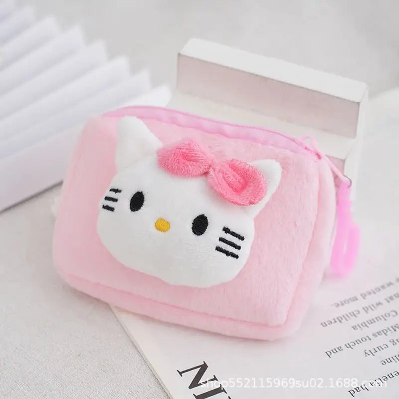 Hello Kitty Coin Purse Pink Plushs Doll Soft Wallet Cartoon Key Ring Bag Accessories Decoration Charm Bag Kids Portable Handbag