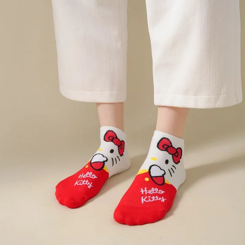 Hello Kitty Cartoon Women's Socks Cute Animal Socks Spring Summer Fall Boat Socks Fashion Everything with Preppy Look