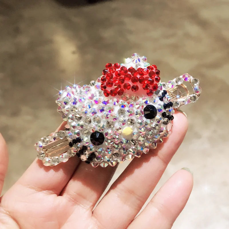 Kawaii Anime Rhinestone Hair Clip Cute Hello Kitty Y2K Exquisite Sweet and Cool Broken Hair Clip Gifts for Girls