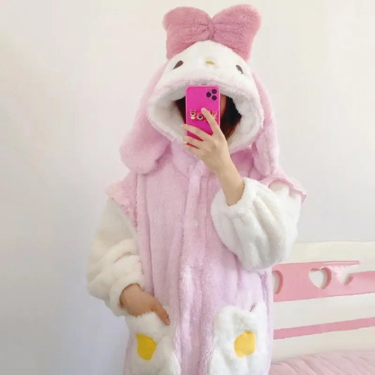 Pajamas Anime My Melody Hooded Nightgown Pants Girl Plus Velvet Nightgown Loose Thicken Child Pajamas Wholesale Tracksuit