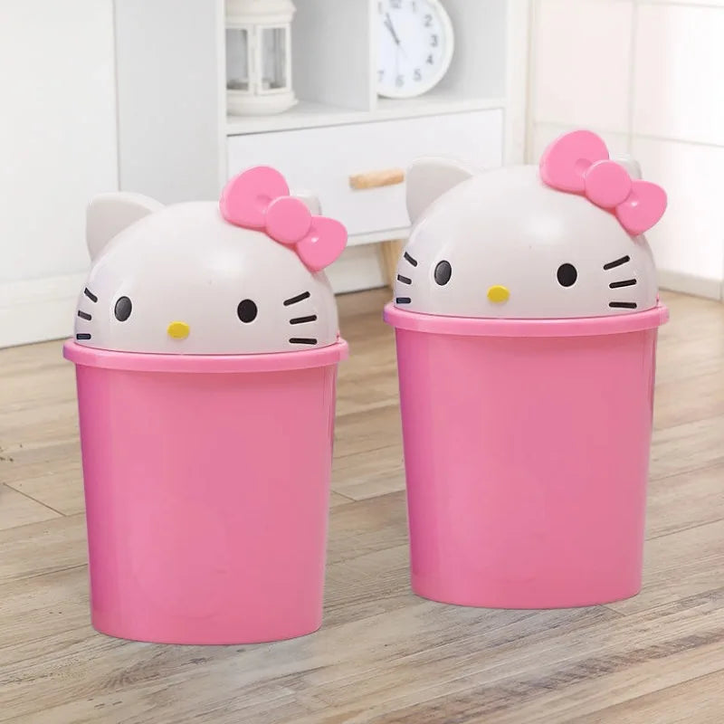 New Hello Kitty Home Bedroom Living Room Bathroom Kitchen Large Trash Can Small Kawaii Cartoon Adult Desk Trashes Can