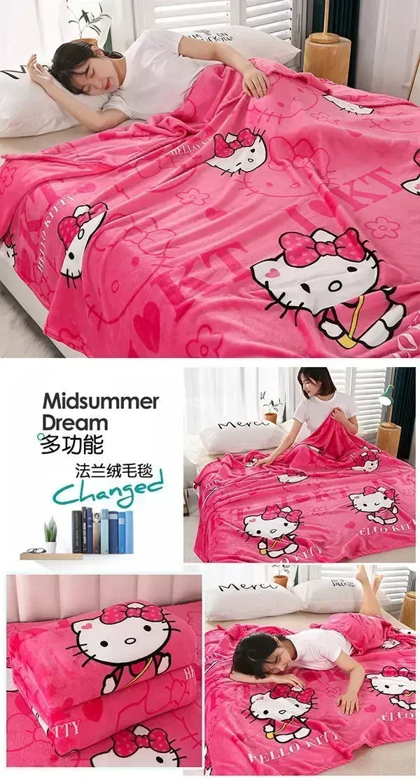 hello kitty flannel air conditioning blanket student single blanket bed sheet girl spring and autumn pure quilt