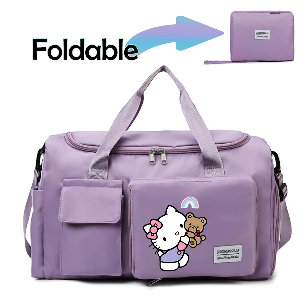 Hello Kitty Cartoon Travel Bag Large Capacity Storage Shoulder Bags Gym Duffle Pack with Shoe Compartment Portable HandBag