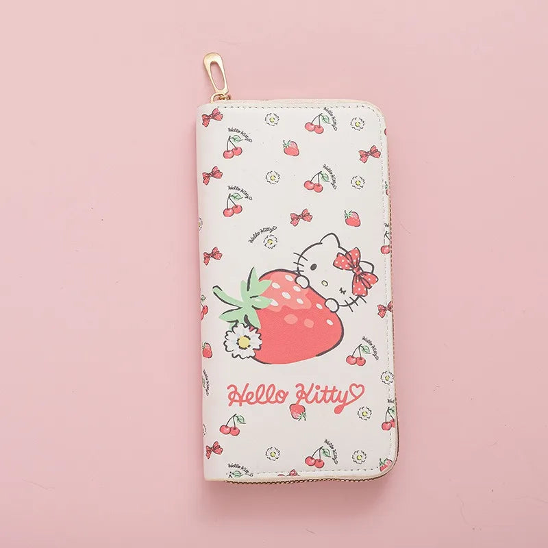 Hello Kitty Purse Long Zipper Texture Student Card Bag Large Capacity Coin Purse Kawaii KT Cute Bank Card Bag Storage Bag