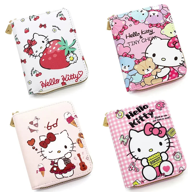 Children's Kawaii Cartoon Hello Kitty Coin Wallet Cute Cartoon Folding PU Leather Bag Girl Zero Wallet Female Walle Gifts