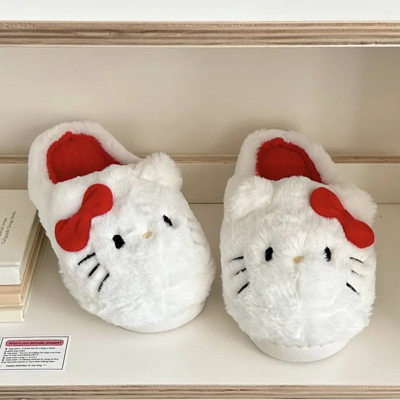 Plush Slippers Hello Kitty Kawaii Cute Student Autumn Winter Bedroom Soft Padded Plush Bedroom Adult Shoes Girls Xmas