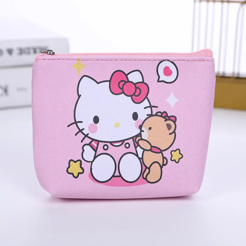 Hello Kitty Purse Coin Purses Cartoon Printed PU Melody Cute Wallet Bag Keychains Storage Bag Kuromi Kawaii Mini Pouch