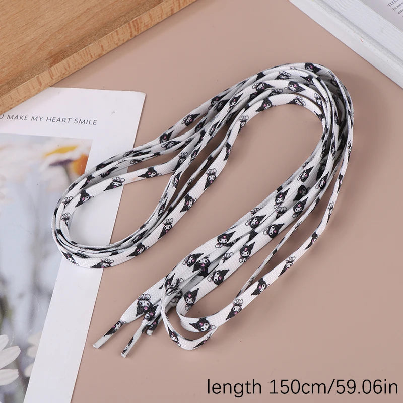 New 120Cm/150Cm 1Pair Flat Shoelaces Kuromi Hello Kitty No Elasticity Sneakers Laces Casual Thicken Shoes Accessories