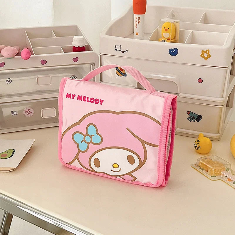 Sanrio Folding Makeup Bag Hello Kitty Large Capacity Cartoon Pencil Case Cute Travel Kuromi Portable Cosmetics Brush Storage Bag