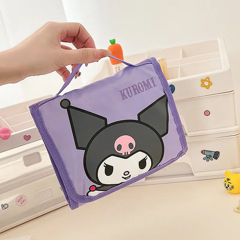 Sanrio Folding Makeup Bag Hello Kitty Large Capacity Cartoon Pencil Case Cute Travel Kuromi Portable Cosmetics Brush Storage Bag