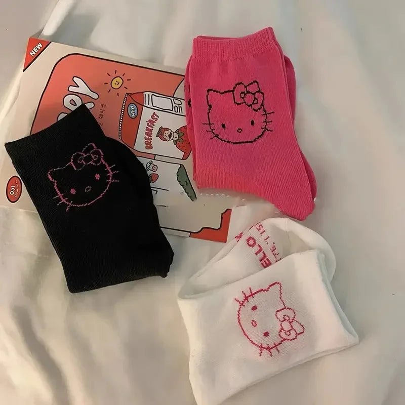 New Kawaii Hello Kitty Soft Cotton Socks Girls Students Back To School Anime Comfortable Casual Women Autumn Winter Sock Gifts