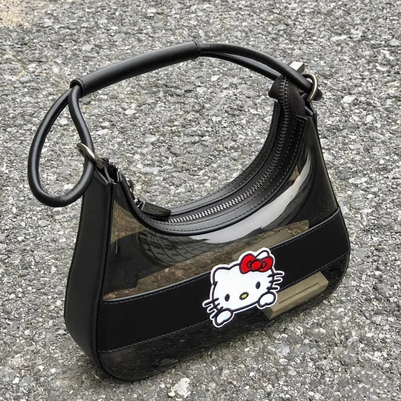 Hello Kitty Transparent Jelly Vintage Handbag Korean Version Fashion Crossbody Bag Sweet Cool Spicy Y2k Girl Underarm Bag