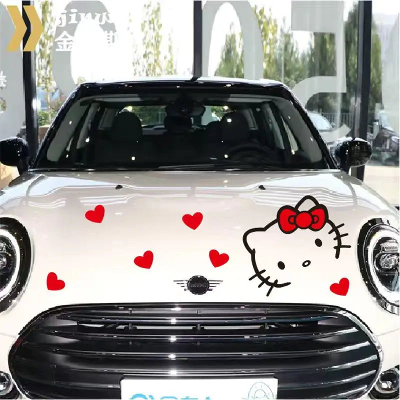 Sanrio Hello Kitty Hood Car Sticker Cartoon Anime Kt Cat Cute Flower Hood Car Body Decoration Cars Door Stickers Diy Toys Gifts