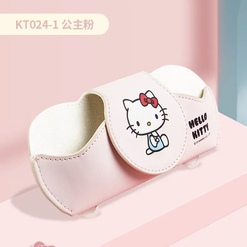 Kawaii Hello Kitty Anime Car Glasses Case Sun Visor Glasses Case Clip-On Sunglasses Multifunction Accessories Storage Hot