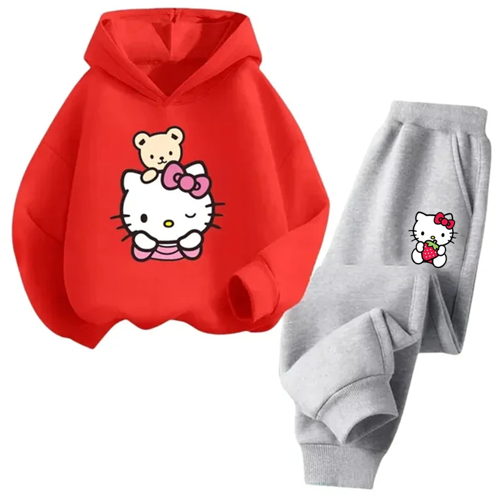 Hello Kitty Boys Girls Hoodie Trousers Set Children's Sweatshirt + Sweatpants Two-piece Fashion Set age 3-12 Kids Autumn Winter