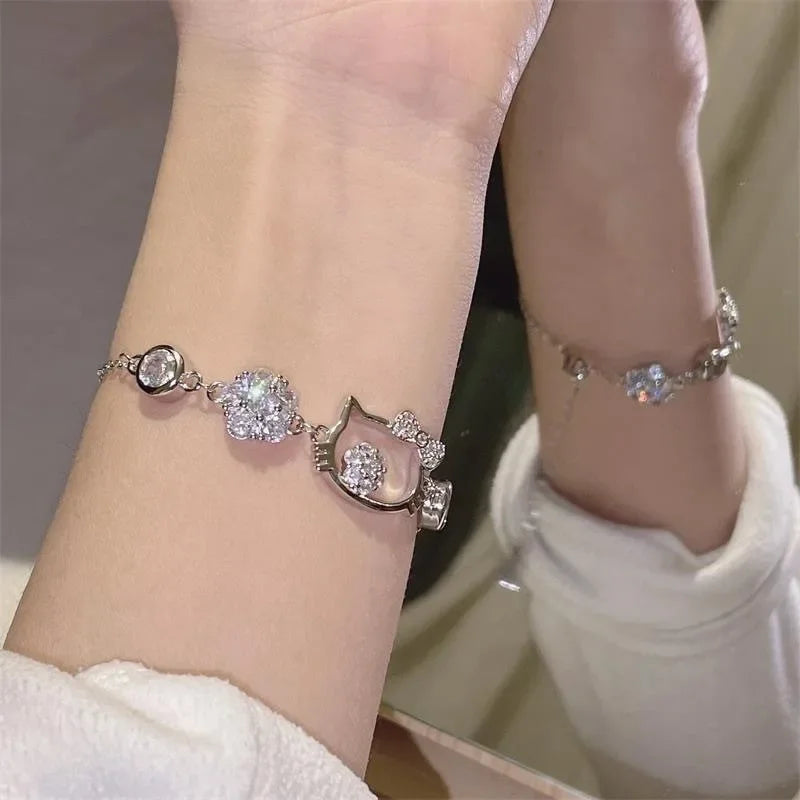 Sanrio Hello Kitty New All-diamond Bracelet Light Luxury High-end All-diamond Bracelet Hot Girl Temperament Hand Jewelry