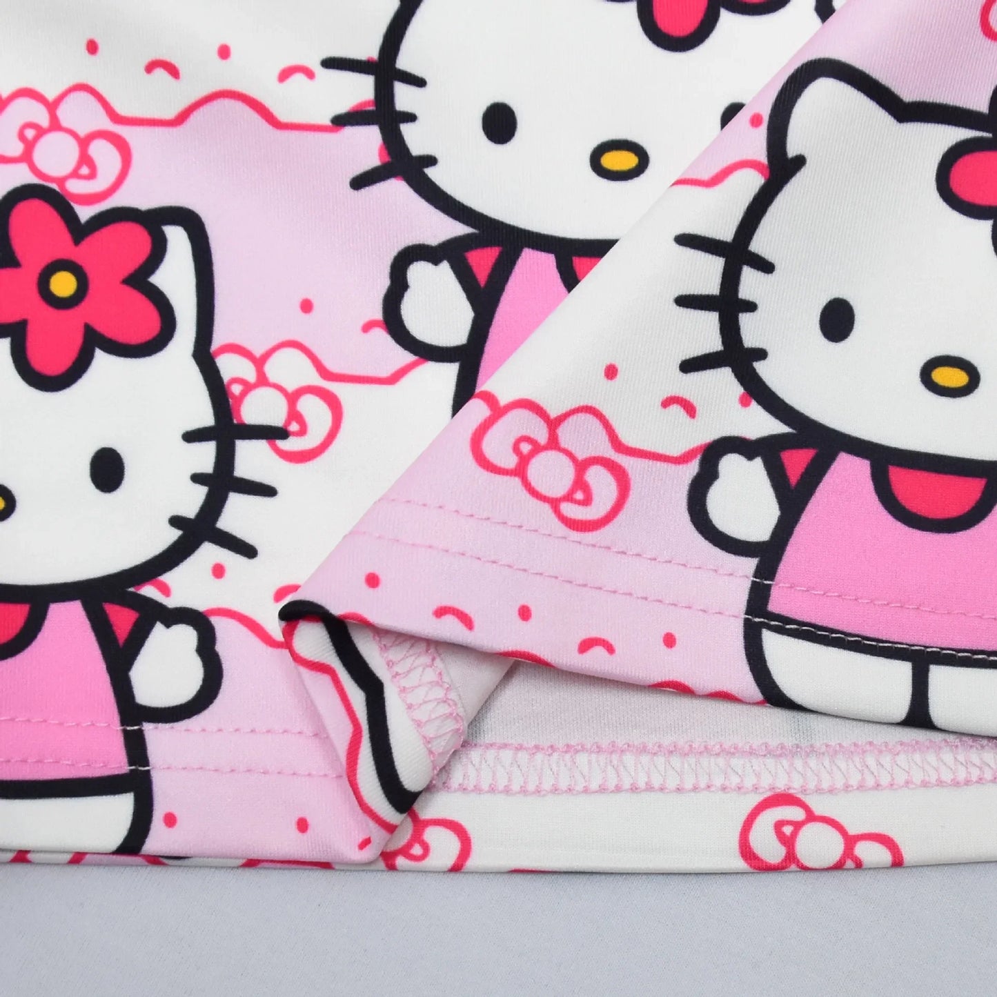 Hello Kitty Cartoon Printed Net Yarn Short-Sleeved Pleated Dress for Girls Birthday Party Princess Costume Children's Prom Dress