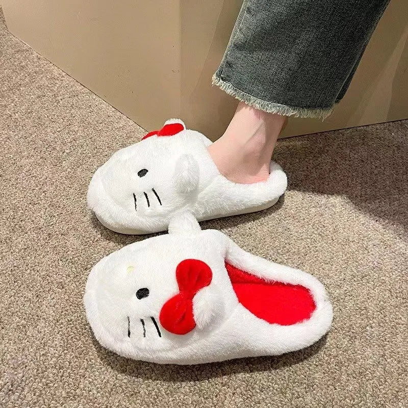 Sanrio Hello Kitty Plush Cotton Slipper Anime Cute Student Room Decor Bathroom Accessories Y2k Cotton Shoes Girl Birthday Gift